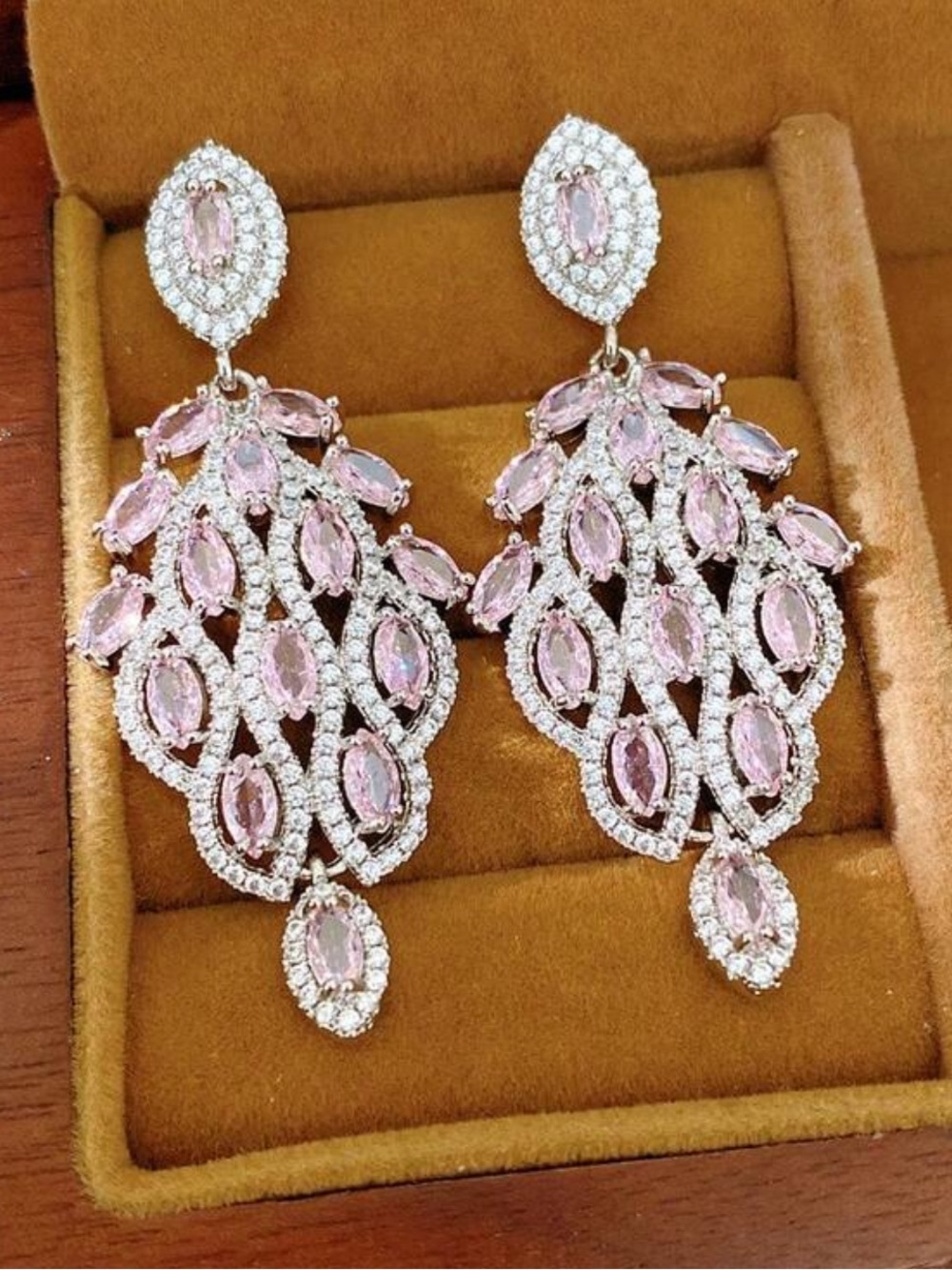 Nordstrom Pink Crystal Marquise Chandelier Earrings